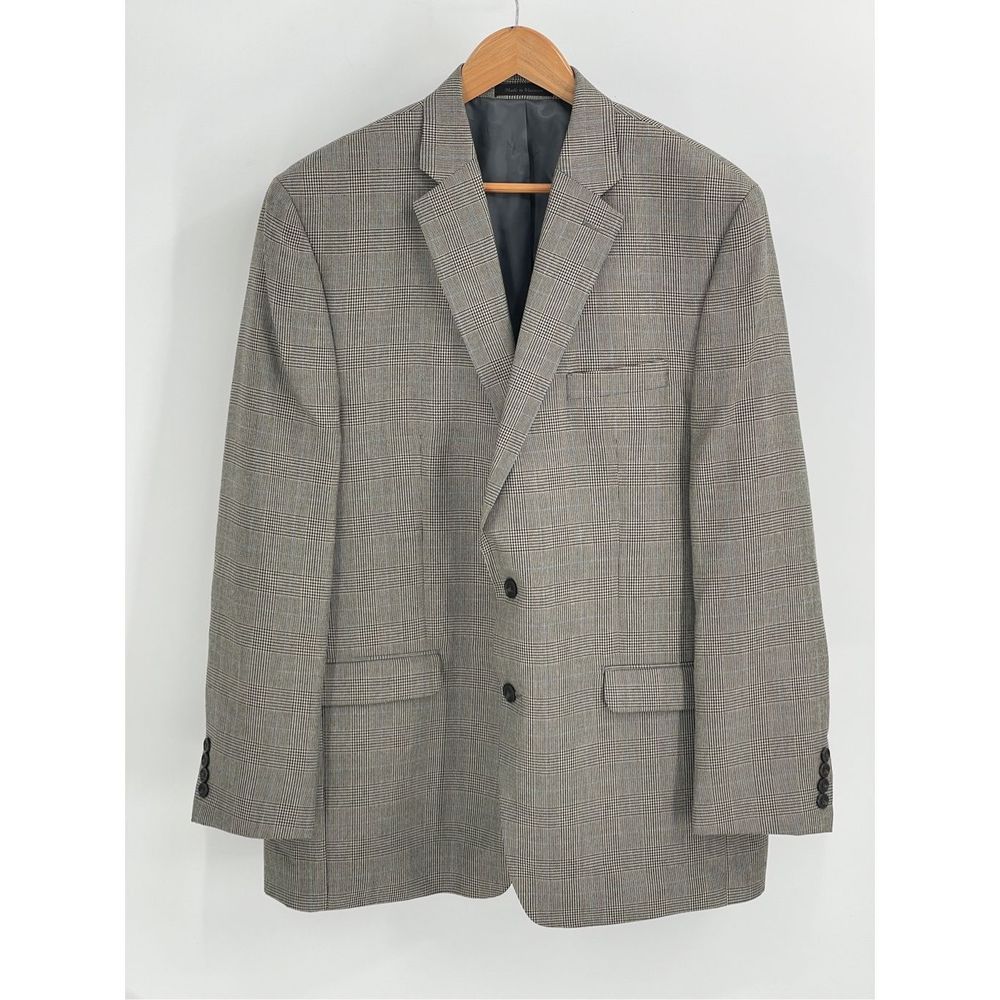 CHAPS Ralph Lauren Blazer Sport Coat Men Size 46 L Black White Wool Houndstooth